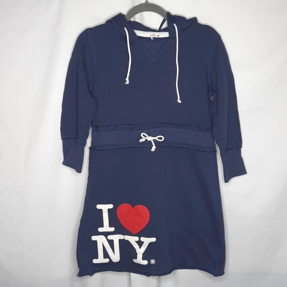 Women's Deconstructed Tunic Length I Love NY Hoodie Blue Small